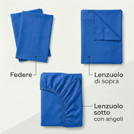 SHEET SET STRONG SHEETS solid color BLUETTE pure COTTON Made in Italy 2