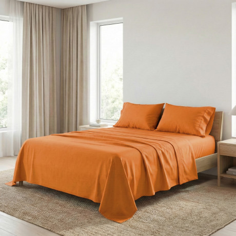 COMPLETO lenzuolo STRONG LENZUOLA tinta unita ARANCIO puro COTONE Made in Italy