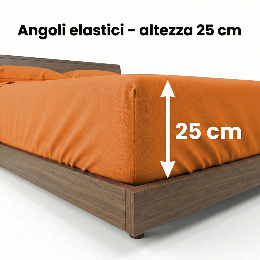 Set de Draps de Lit en Coton en couleur unie orange STRONG fabriqué en Italie