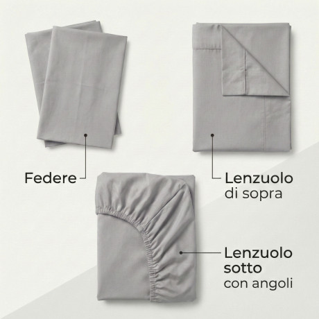 SHEET SET STRONG SHEETS solid color GRAY pure COTTON Made in Italy 2