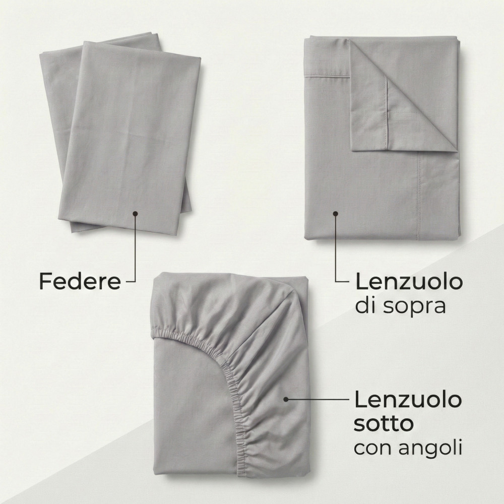 COMPLETO lenzuolo STRONG LENZUOLA tinta unita GRIGIO puro COTONE Made in Italy