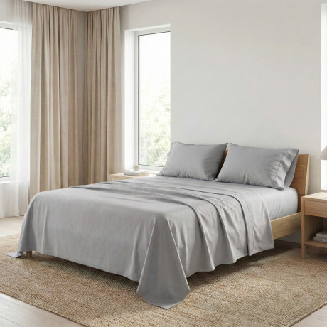 BETTWÄSCHE SET STRONG SHEETS einfarbig GRAU reine BAUMWOLLE Made in Italy
