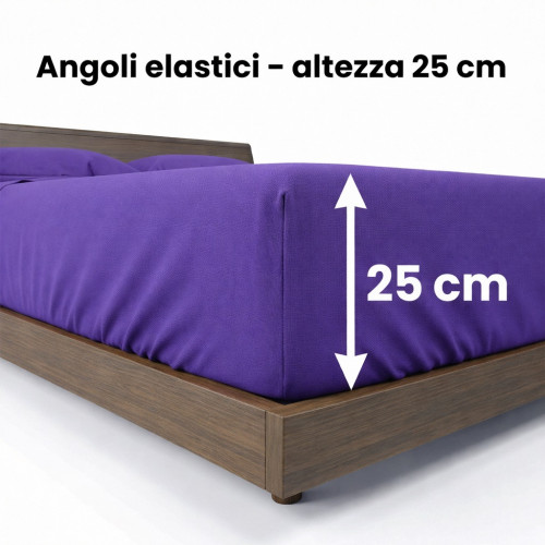 JUEGO DE SÁBANAS SÁBANAS FUERTES color liso PÚRPURA ALGODÓN puro Hecho en Italia