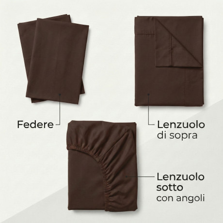 Set de Draps de Lit en Coton en couleur unie marron STRONG fabriqué en Italie 2