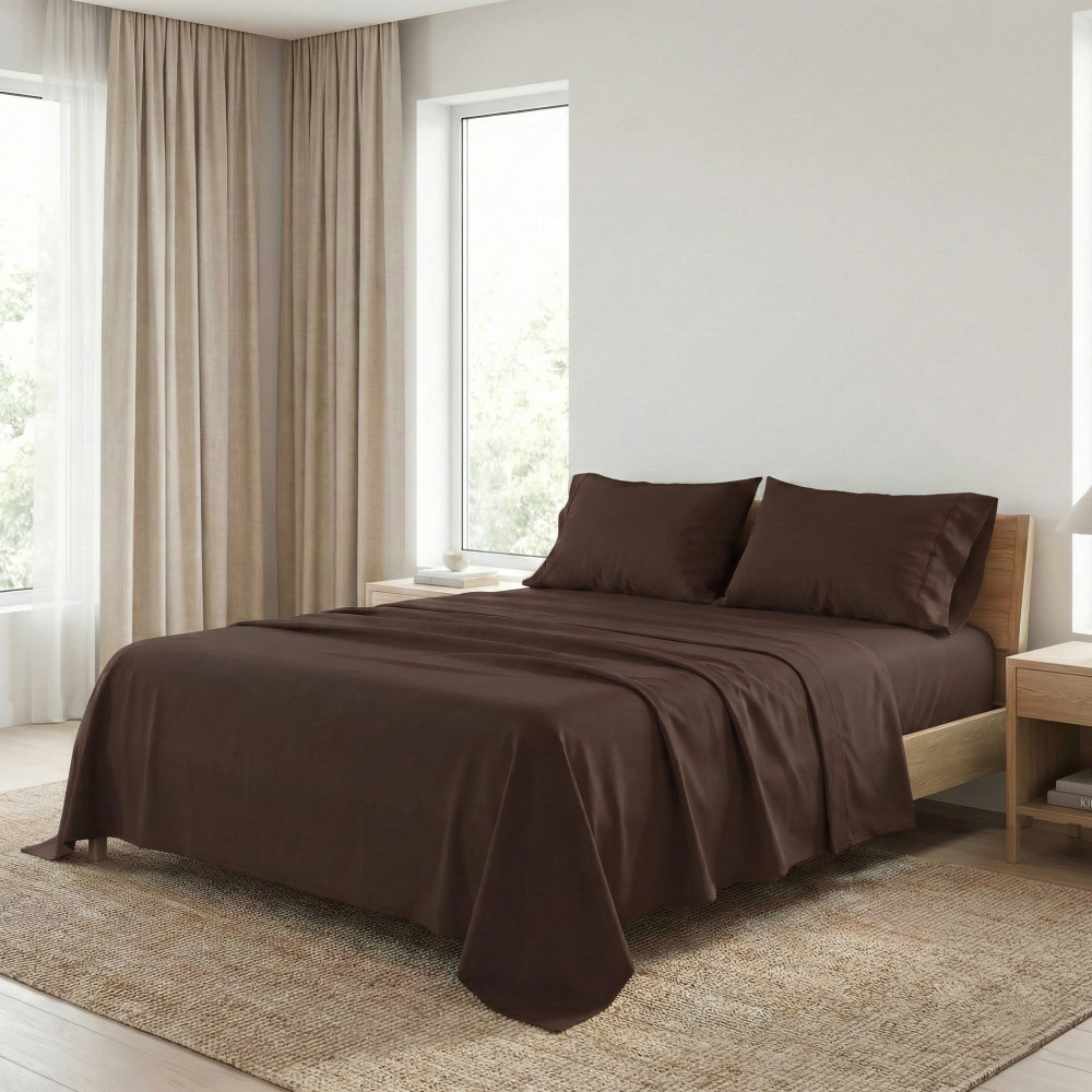 STRONG SHEETS sheet set solid color BROWN pure COTTON Made in Italy