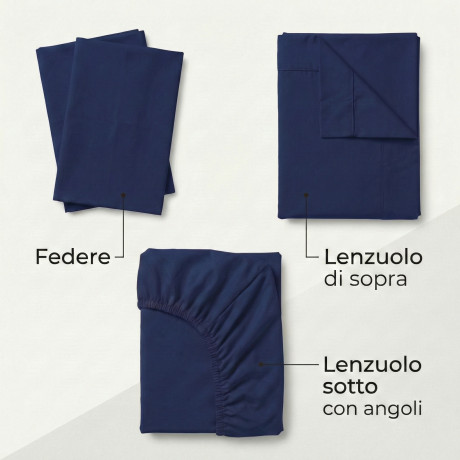 Juego de sábanas STRONG SHEETS color liso AZUL OSCURO puro ALGODÓN Made in Italy 2