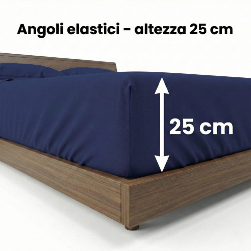 Set de Draps de Lit en Coton en couleur unie BLEU FONCÉ STRONG fabriqué en Italie
