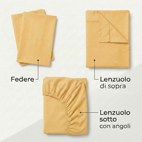 Set de Draps de Lit en Coton en couleur unie  OCRE STRONG fabriqué en Italie