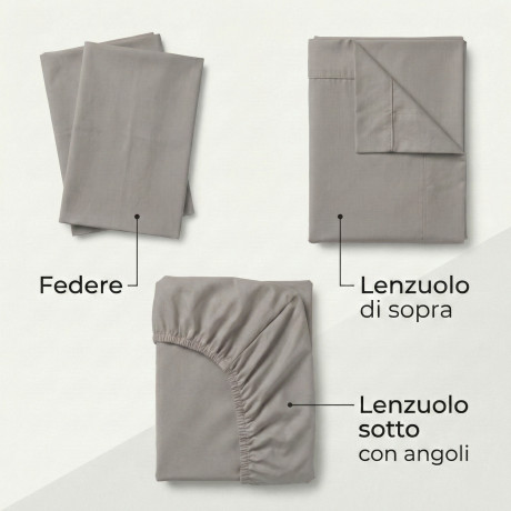 Set de Draps de Lit en Coton en couleur unie beige foncé STRONG fabriqué en Italie 2