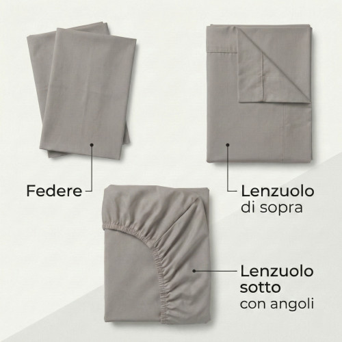 JUEGO DE SÁBANAS SÁBANAS FUERTES color liso GRISA PALOMA puro ALGODÓN Hecho en Italia