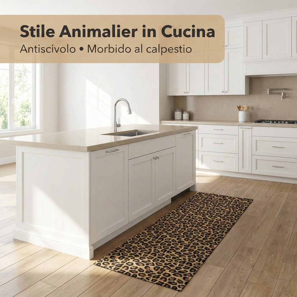 Passatoia cucina leopardata lunga larghezza 50 cm morbida al calpestio