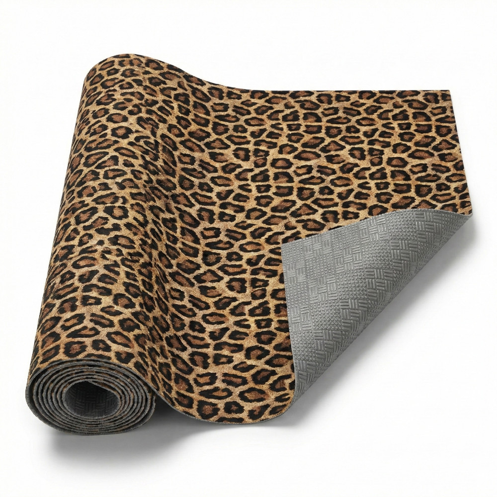 Alfombra de cocina antideslizante tipo leopardo runner con fondo de PVC y patrón de animales