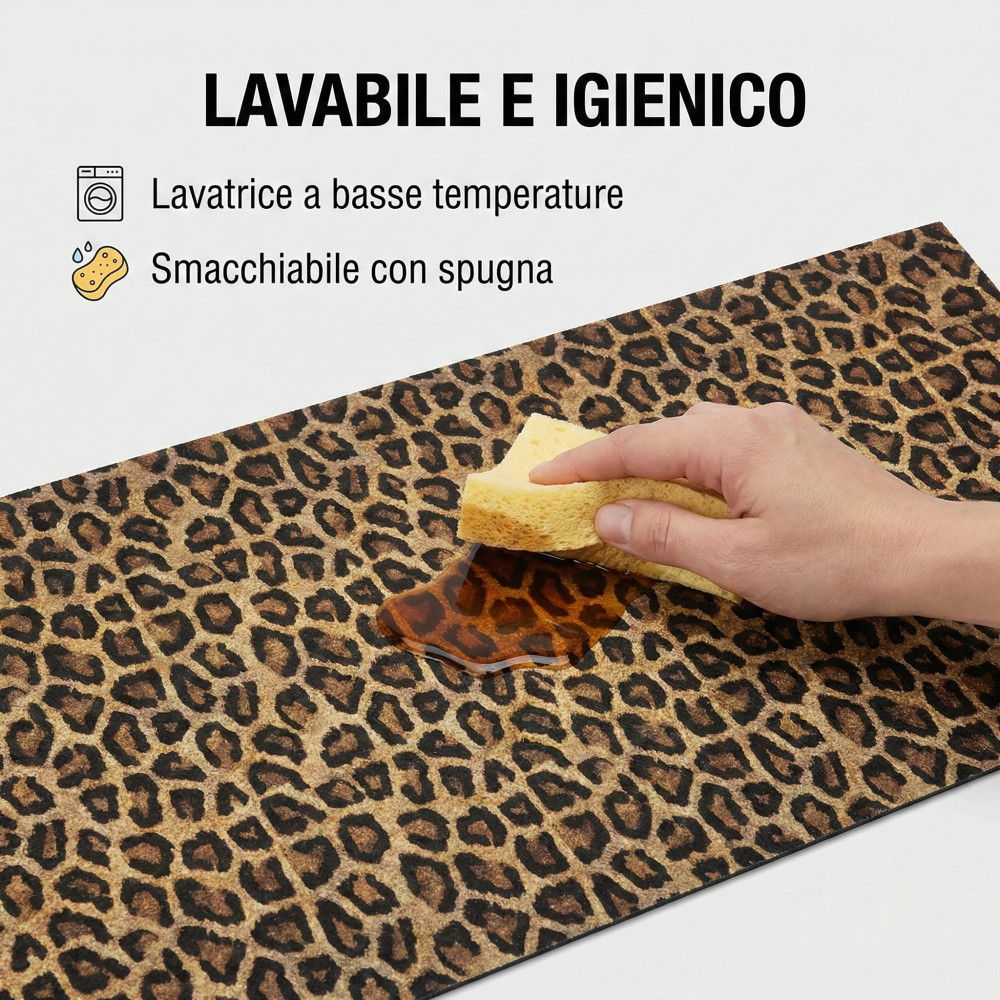 Tappeto cucina lavabile fantasia maculata pulito con spugna smacchiante