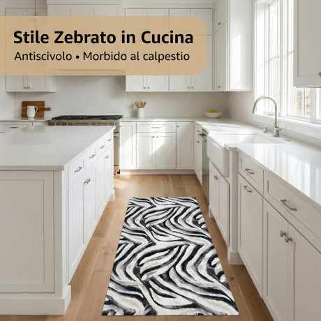Alfombra de cocina antideslizante para corredores de cebra con fondo de PVC y patrón en blanco y negro 2