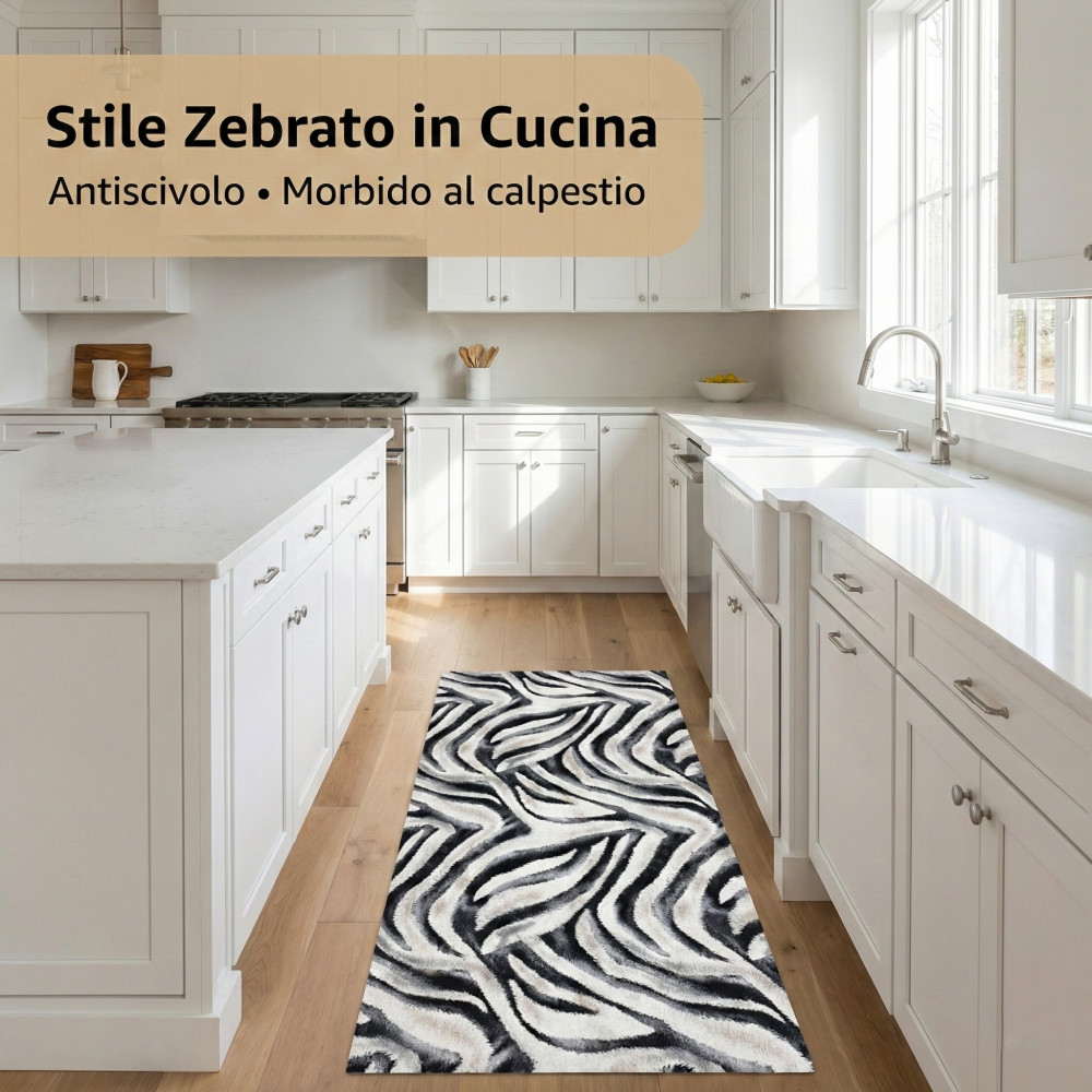 Chemin de cuisine zébré de 50 cm de large, doux au pied dans le style animal moderne