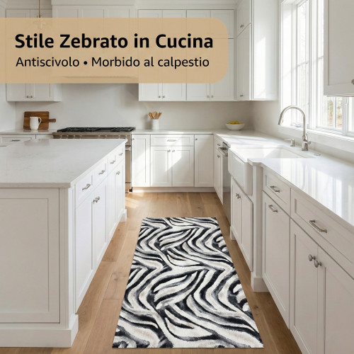 Passatoia cucina zebrata larga 50 cm morbida al calpestio in stile animalier moderno