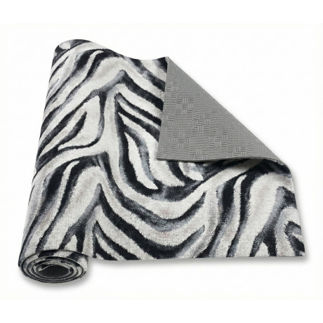 Rutschfester Zebra-Läufer-Küchenteppich mit PVC-Boden und schwarz-weißem Muster