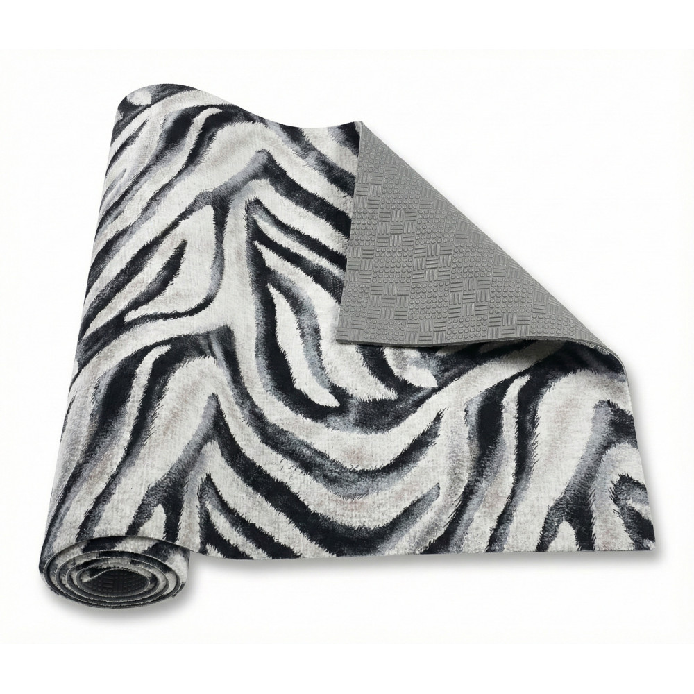 Rutschfester Zebra-Läufer-Küchenteppich mit PVC-Boden und schwarz-weißem Muster