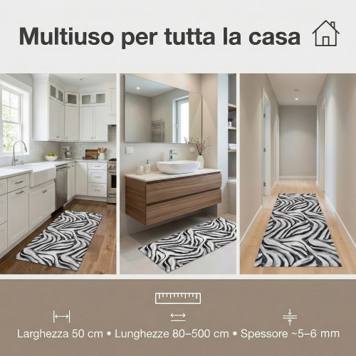 Runner Zebra Küchenteppich rutschfest 50 cm – Hergestellt in Italien