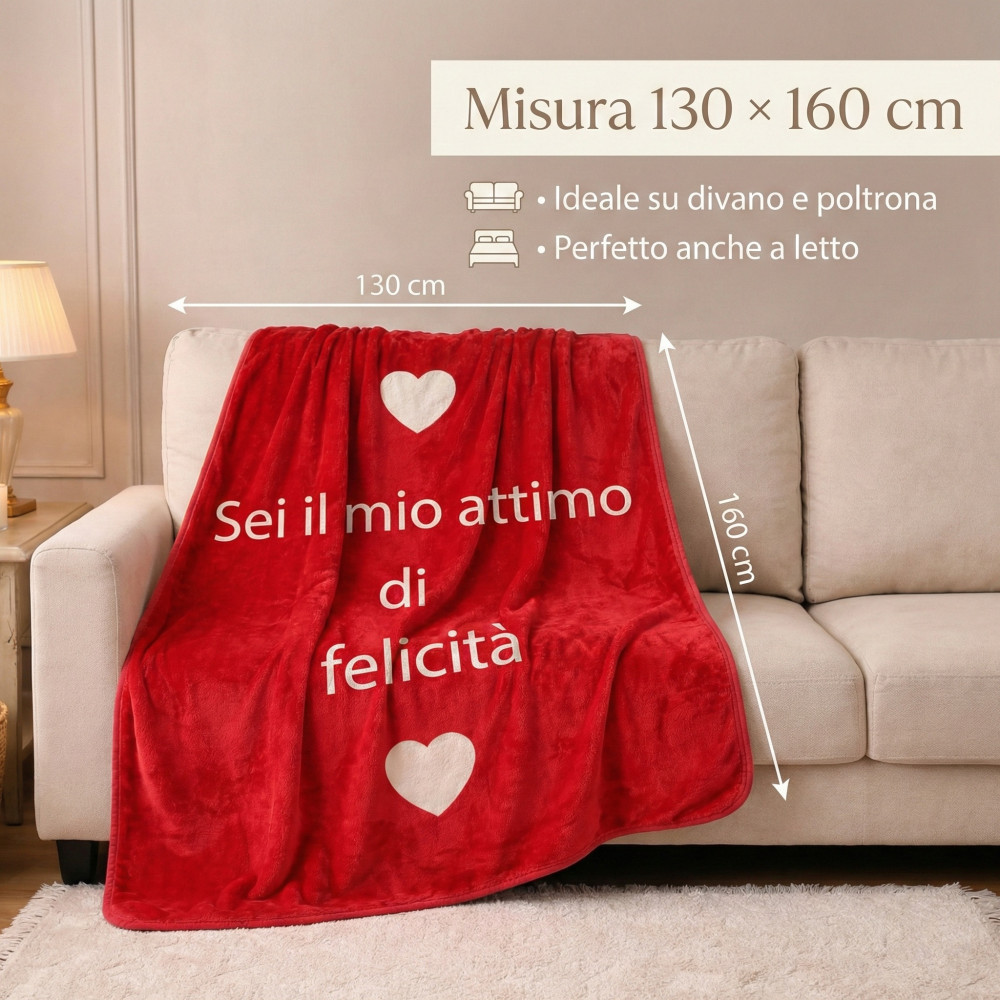 Happiness Plaid 130x160 Flanelle Rouge – Idée cadeau pour la Saint-Valentin