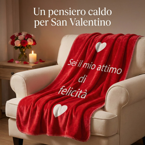 Manta de franela roja cálida con corazones blancos y frase romántica ideal para San Valentín