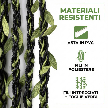 Tenda a Fili con Foglie Verdi per Porta e Finestra - Asta in PVC 2