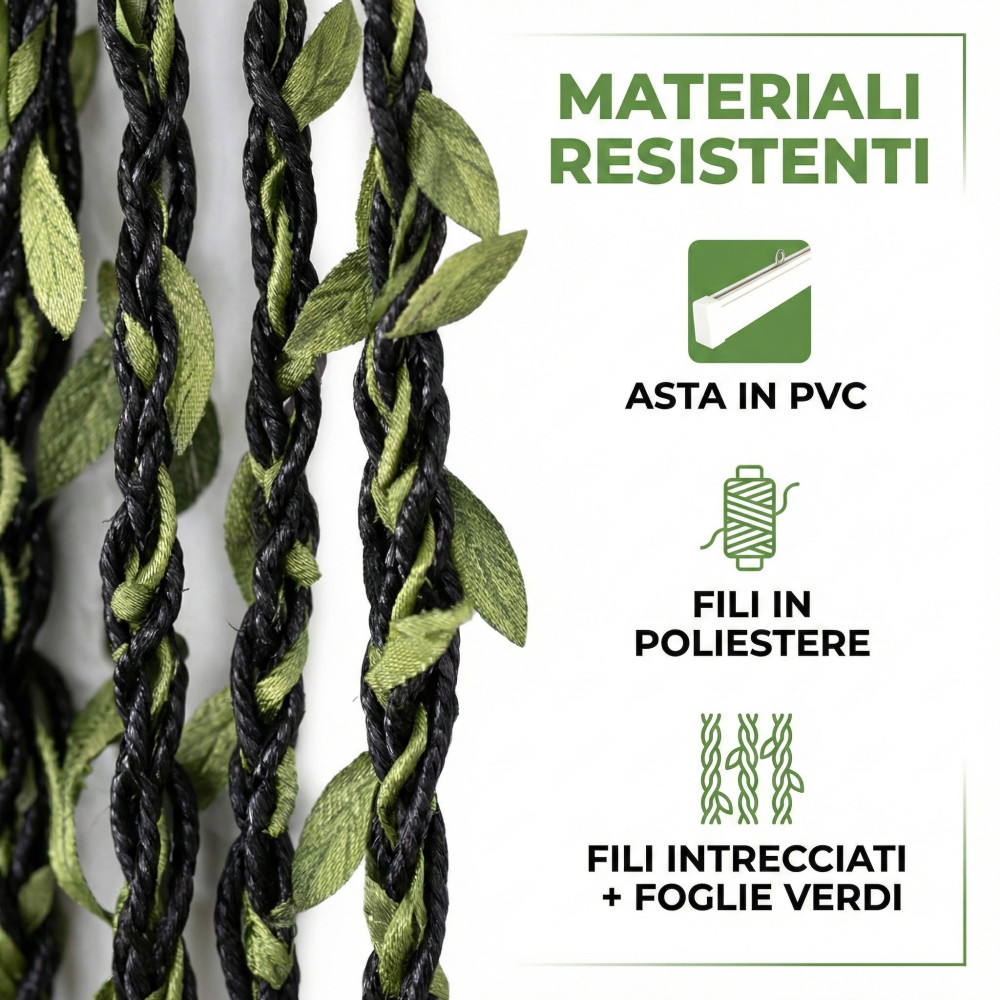 Tenda a Fili con Foglie Verdi per Porta e Finestra - Asta in PVC