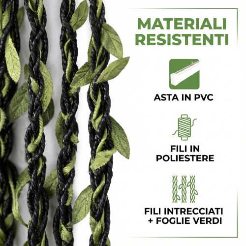 Tenda a Fili con Foglie Verdi per Porta e Finestra - Asta in PVC