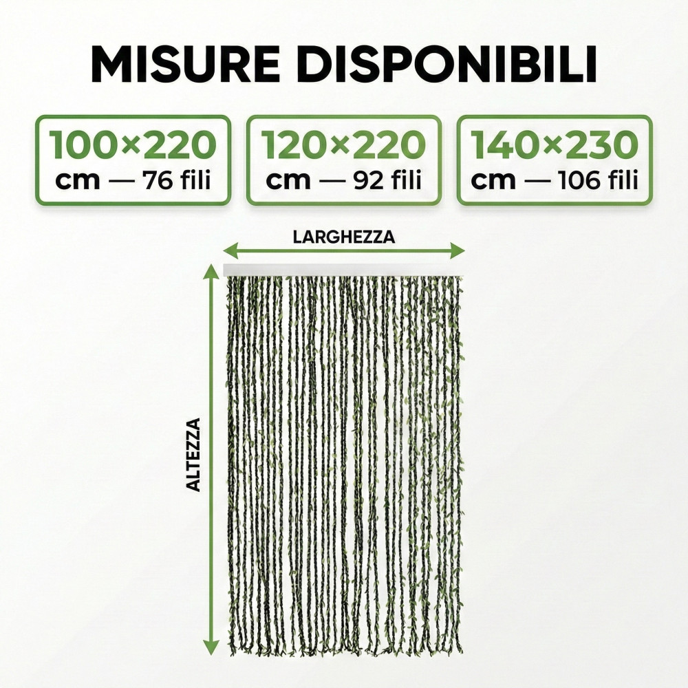 Drahtvorhang mit grünen Blättern für Tür und Fenster – PVC-Stange