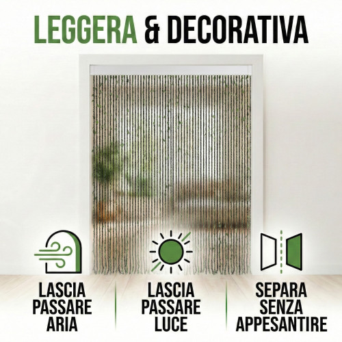 Tenda a Fili con Foglie Verdi per Porta e Finestra - Asta in PVC