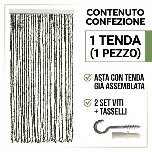 Tenda a Fili con Foglie Verdi per Porta e Finestra - Asta in PVC