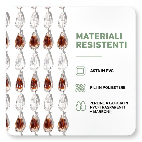 Rideau métallique avec des perles brunes pour la porte et la fenêtre. Tige en PVC et fils de polyester, idéal comme rideau décor 2