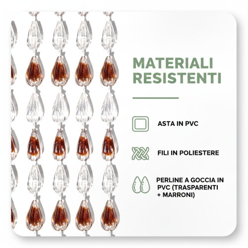 Cortina de alambre con cuentas marrones para puerta y ventana. Vara de PVC e hilos de poliéster, ideales como cortina decorativa