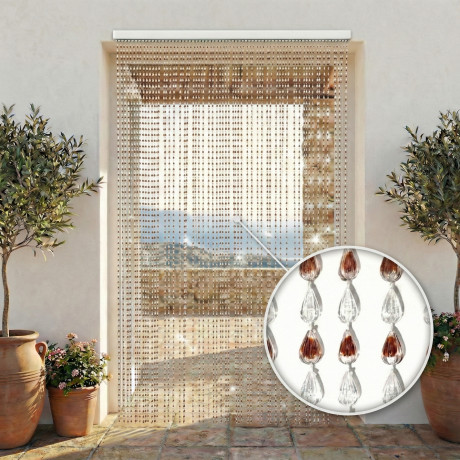 Cortina de alambre con cuentas marrones para puerta y ventana. Vara de PVC e hilos de poliéster, ideales como cortina decorativa