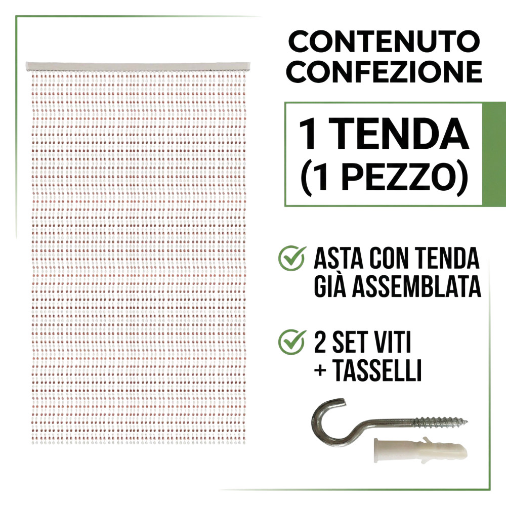 Tenda a fili con perline marroni per porta e finestra. Asta in PVC e fili in poliestere, ideale come tenda decorativa per intern