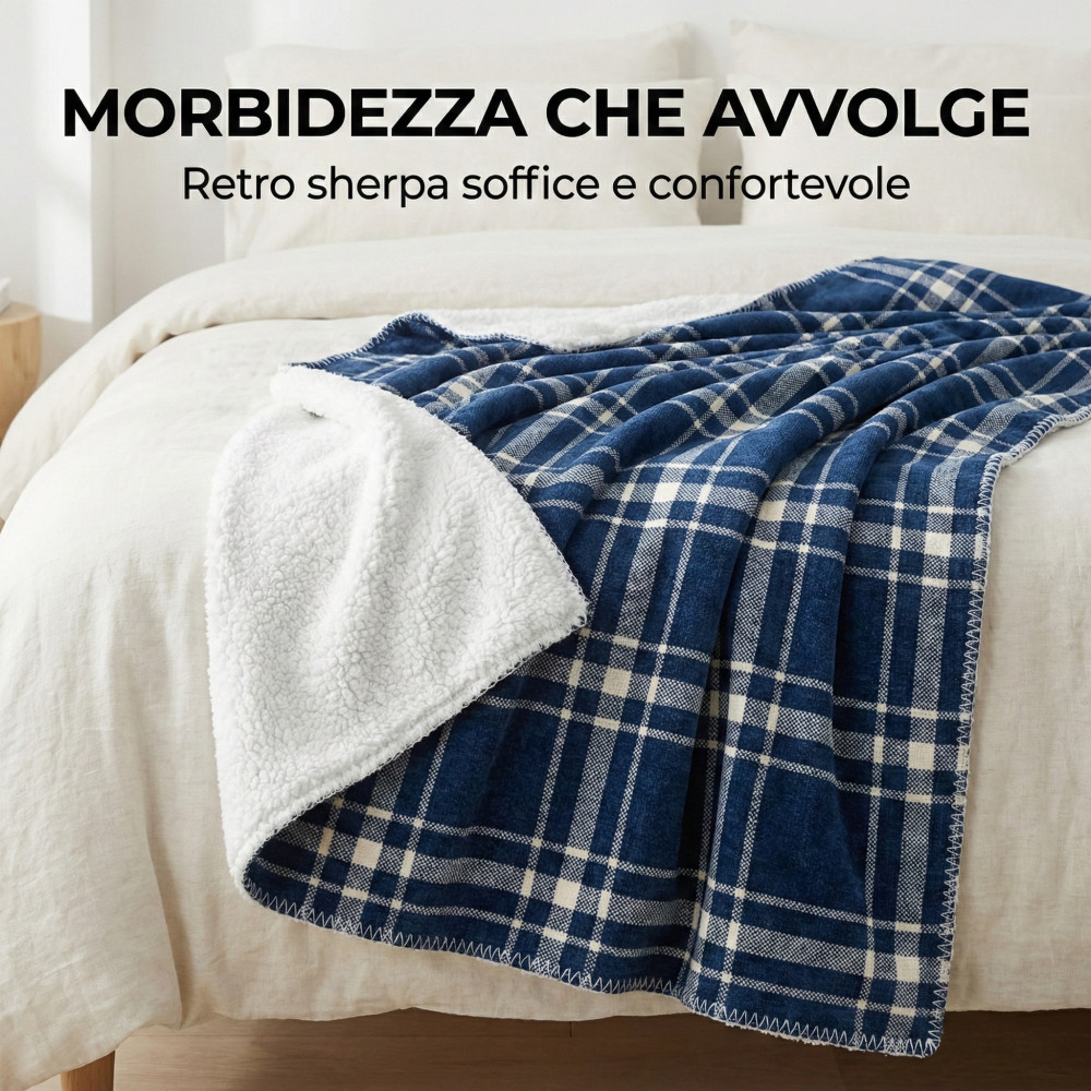 Plaid Scozzese Matrimoniale 210x230 - Doppio Lato Sherpa Morbido