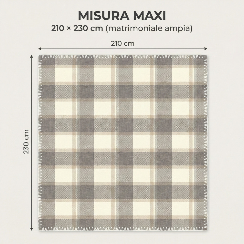 Plaid Scozzese Matrimoniale Beige 210x230 - Doppio Lato Sherpa