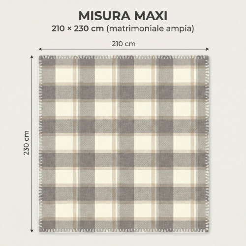 Plaid Scozzese Matrimoniale Beige 210x230 - Doppio Lato Sherpa