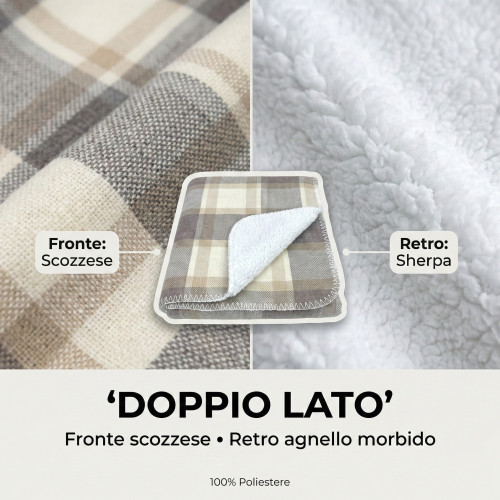 Beige Scottish Double Plaid 210x230 – Doppelseitiger Sherpa