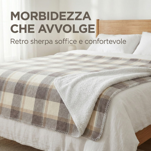 Coperta matrimoniale maxi 210x230 beige neutro con interno agnello soffice e caldo