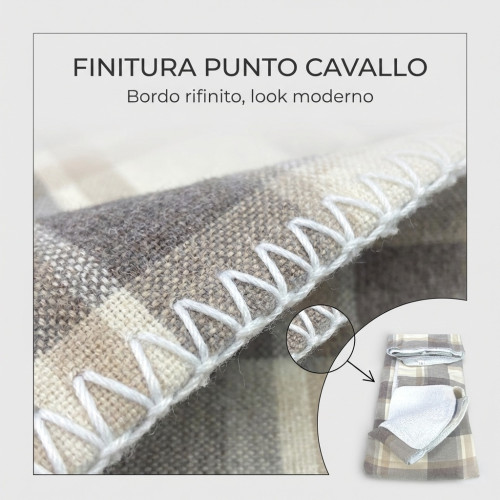 Deckenstich-Finish-Detail des taupe-beigen Tartan-Karos aus weichem Fleece