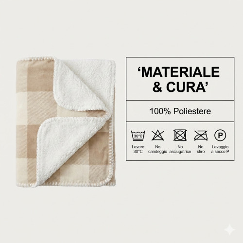 Plaid Scozzese Matrimoniale Beige 210x230 - Doppio Lato Sherpa