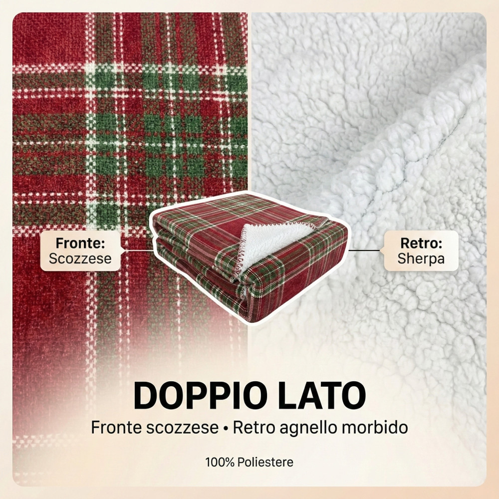 Red Double Scottish Plaid 210x230 - Double Side Sherpa