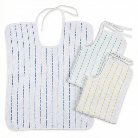 Bavaglione adulto Cesare 50x60 con lacci, set bavaglini anziani in cotone tinto in filo Made in Italy 2