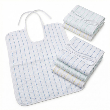 Bavaglione adulto Cesare 50x60 con lacci, set bavaglini anziani in cotone tinto in filo Made in Italy
