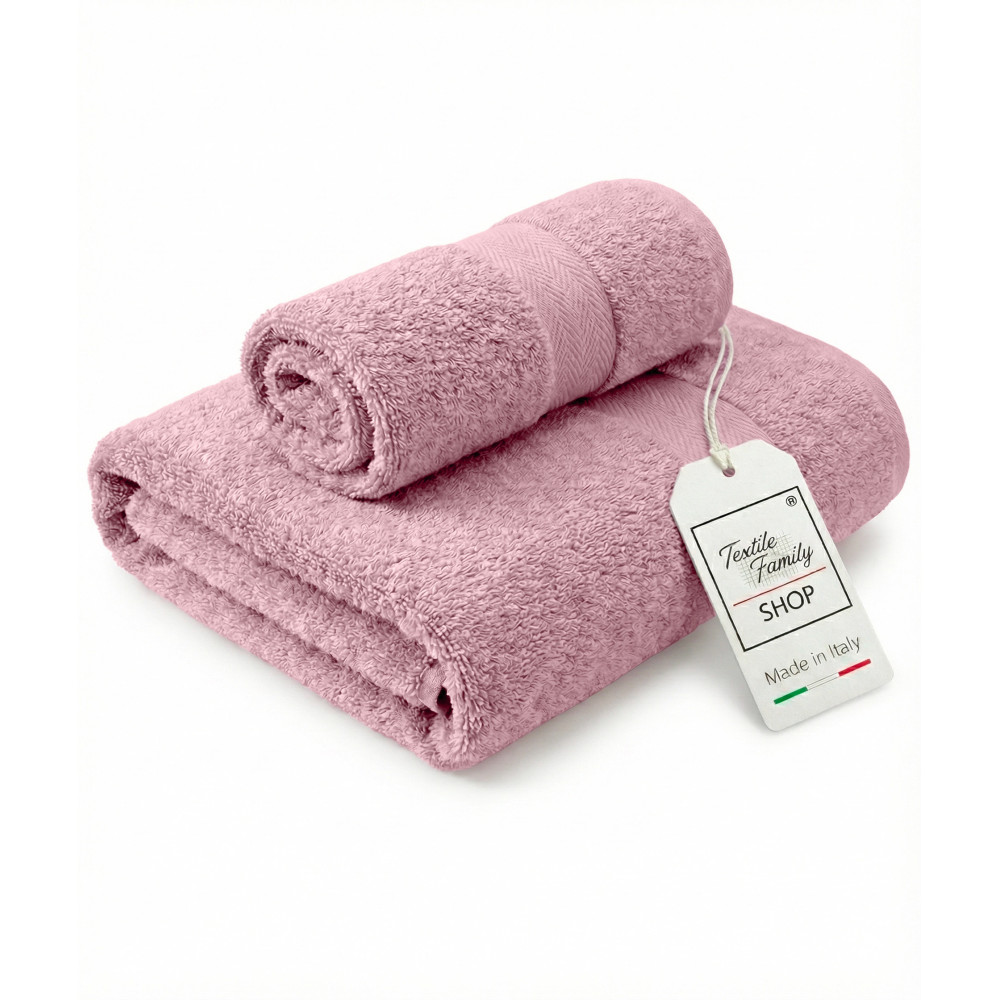 Coppia Asciugamani Viso e Ospite Incenso Rosa Spugna Made in Italy