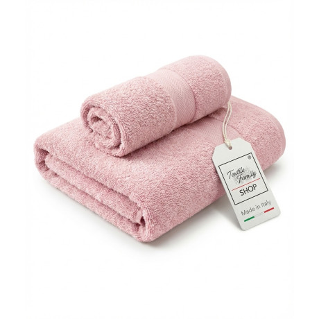 Pair of Face and Guest Towels Pink Terry Cloth Made in Italy