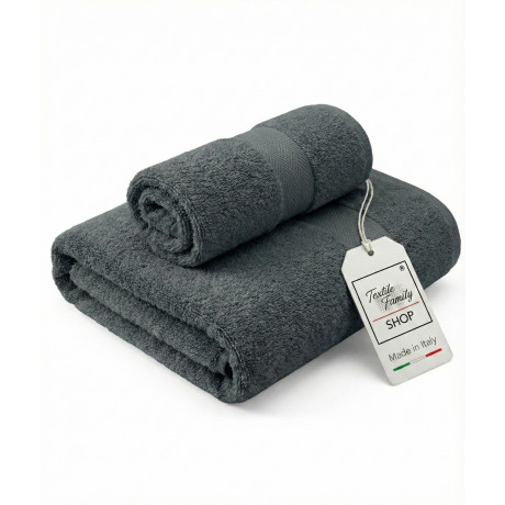 Serviettes Pair Face et Guest en tissu éponge anthracite fabriquées en Italie