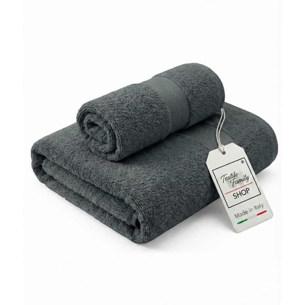 Serviettes Pair Face et Guest en tissu éponge anthracite fabriquées en Italie