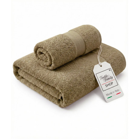 Coppia Asciugamani Viso e Ospite Beige Spugna Made in Italy